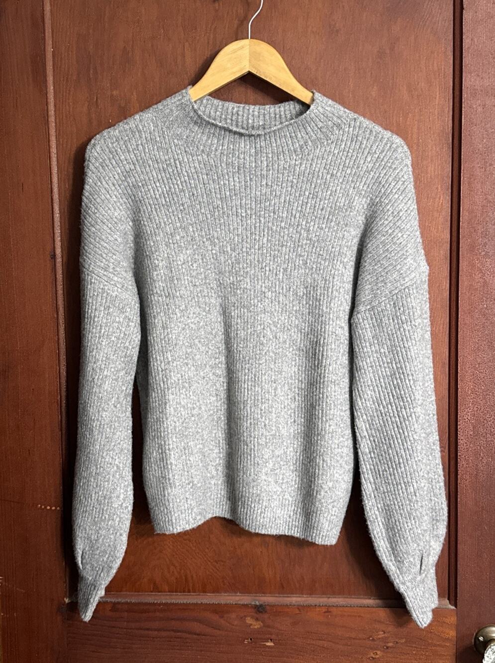 Pink Rose Women’s Large Light Heather Gray Ribbed Knit Mock Neck Sweater NWT